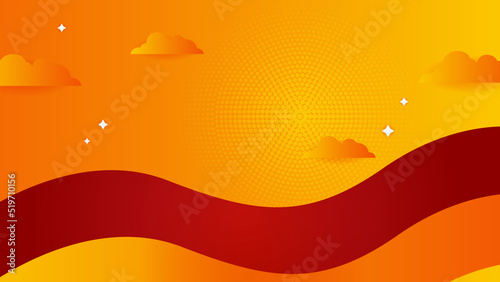 Modern red and orange flag star ribbon halftone and podium design background. Abstract background with trendy color for presentation design, flyer, social media cover, banner, nation festival banner