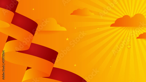 Modern red and orange flag star ribbon halftone and podium design background. Abstract background with trendy color for presentation design, flyer, social media cover, banner, nation festival banner