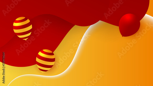 Modern red and orange flag star ribbon halftone and podium design background. Abstract background with trendy color for presentation design, flyer, social media cover, banner, nation festival banner