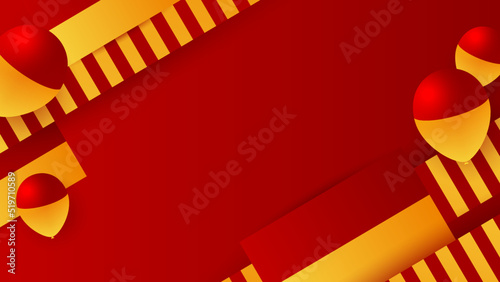 Modern red and orange flag star ribbon halftone and podium design background. Abstract background with trendy color for presentation design, flyer, social media cover, banner, nation festival banner