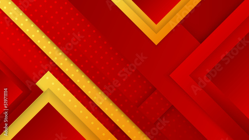 Modern red and orange flag star ribbon halftone and podium design background. Abstract background with trendy color for presentation design, flyer, social media cover, banner, nation festival banner