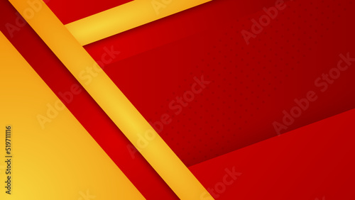 Modern red and orange flag star ribbon halftone and podium design background. Abstract background with trendy color for presentation design, flyer, social media cover, banner, nation festival banner