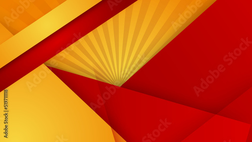 Modern red and orange flag star ribbon halftone and podium design background. Abstract background with trendy color for presentation design, flyer, social media cover, banner, nation festival banner