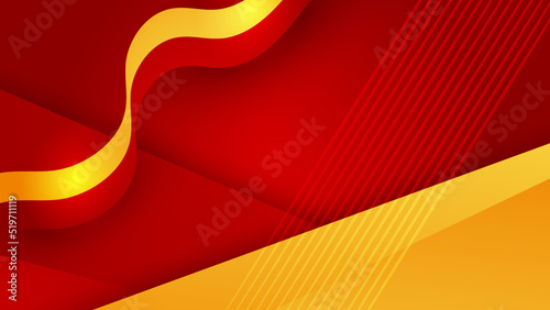 Modern red and orange flag star ribbon halftone and podium design background. Abstract background with trendy color for presentation design, flyer, social media cover, banner, nation festival banner