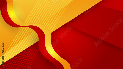 Modern red and orange flag star ribbon halftone and podium design background. Abstract background with trendy color for presentation design, flyer, social media cover, banner, nation festival banner