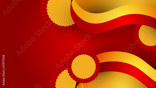 Modern red and orange flag star ribbon halftone and podium design background. Abstract background with trendy color for presentation design, flyer, social media cover, banner, nation festival banner