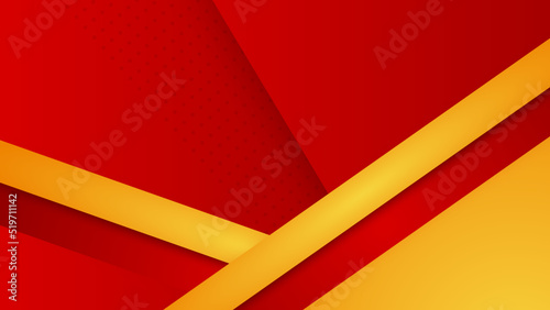 Modern red and orange flag star ribbon halftone and podium design background. Abstract background with trendy color for presentation design, flyer, social media cover, banner, nation festival banner