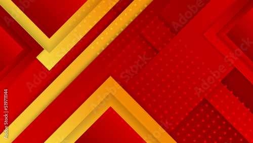 Modern red and orange flag star ribbon halftone and podium design background. Abstract background with trendy color for presentation design, flyer, social media cover, banner, nation festival banner