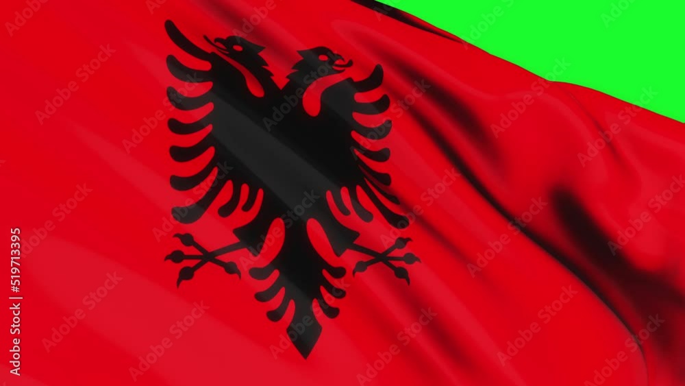 Loop of Albania flag waving in wind texture on green screen background ...