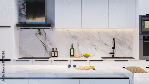 Fotografie backsplash and island kitchen countertops