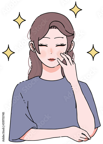 喜ぶ若いロングヘアの女性のイラスト