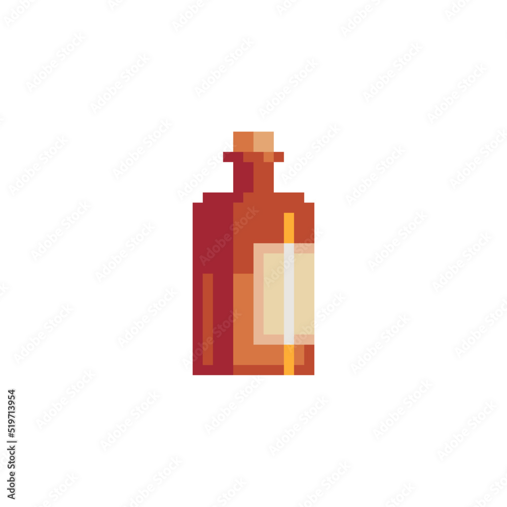Pixel art style bottles icon. Alcoholic beverage. Isolated vector illustration. 8-bit sprite. Old school computer graphic style. Pixel art style bottles icon. Alcoholic beverage. Isolated vector illustration. 8-bit sprite. Old school computer graphic style.