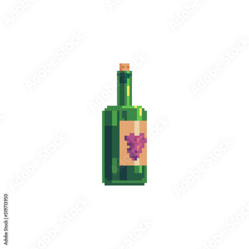 Bottle of wine. Isolated vector illustration. Pixel art style. 8-bit sprite. Old school computer graphic style.