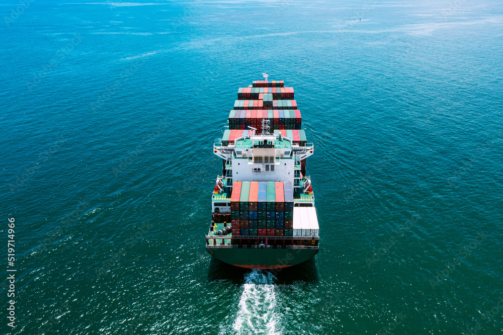 Aerial view of  worldwide Cargo container shipping. Global Freight Forwarding, Business logistic transportation in the ocean ship carriers in the global container, Cargo ship,