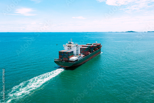 Aerial view of worldwide Cargo container shipping. Global Freight Forwarding, Business logistic transportation in the ocean ship carriers in the global container, Cargo ship,