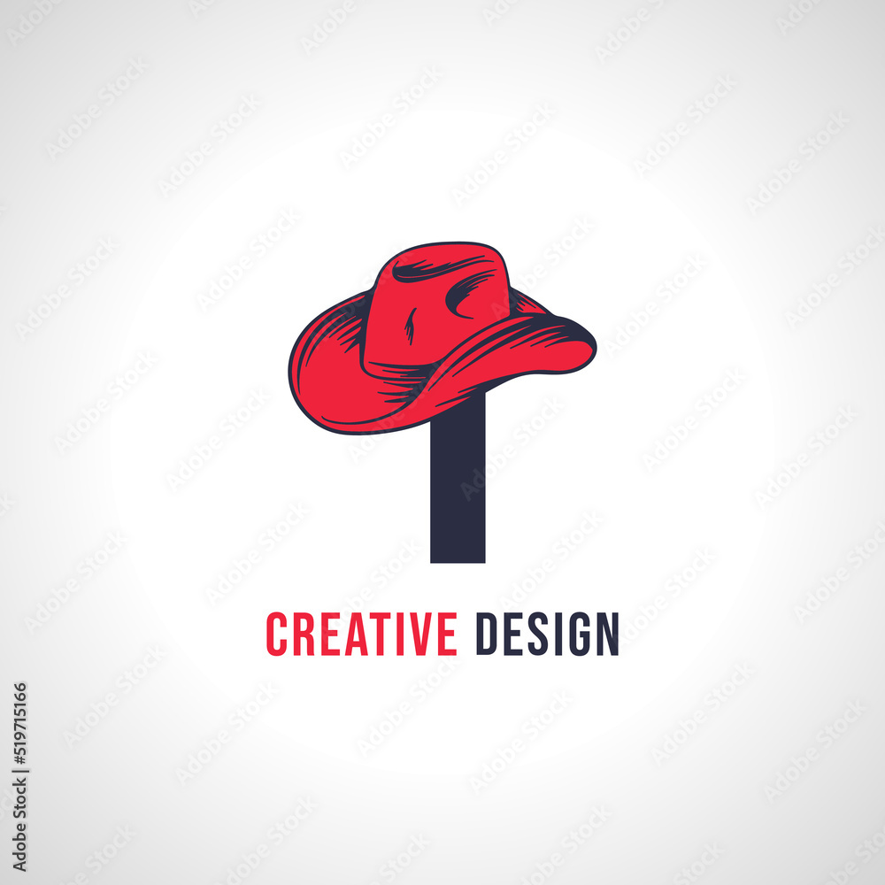 Initial Letter I Vector Logo Design with Red Cowboy Hat Initial Letter I Vector Logo Design with Red Cowboy Hat
