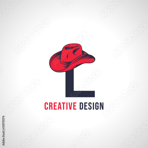 Initial Letter L Vector Logo Design with Red Cowboy Hat