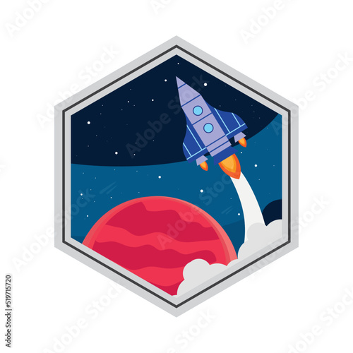 rocket and planet space sticker