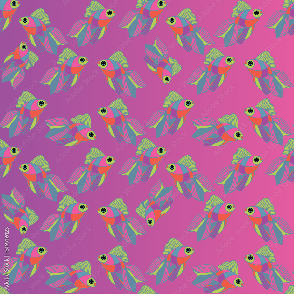 Cartoon seamless vector pattern with fish on a bright orange background. game background, chat dialog box, online survey, The ability to change to any size and background color
