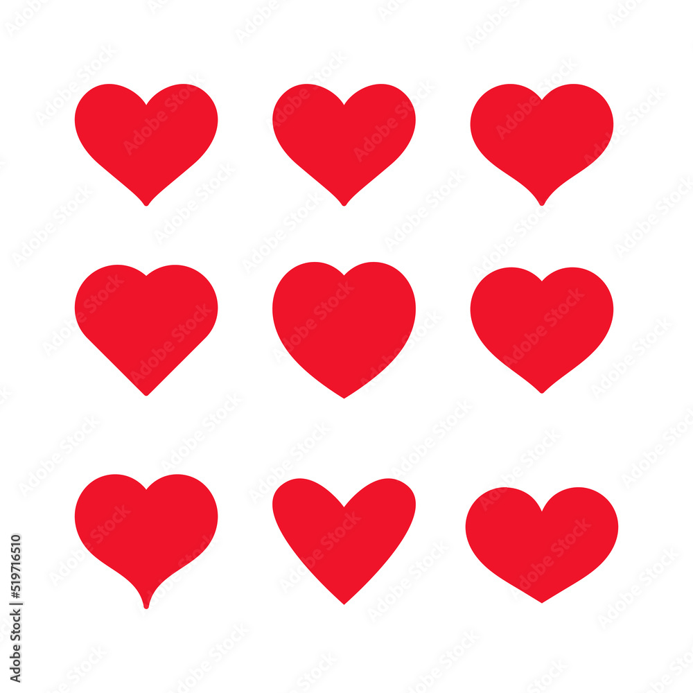 Hearts flat icons. Red icon on white background. Vector illustration.