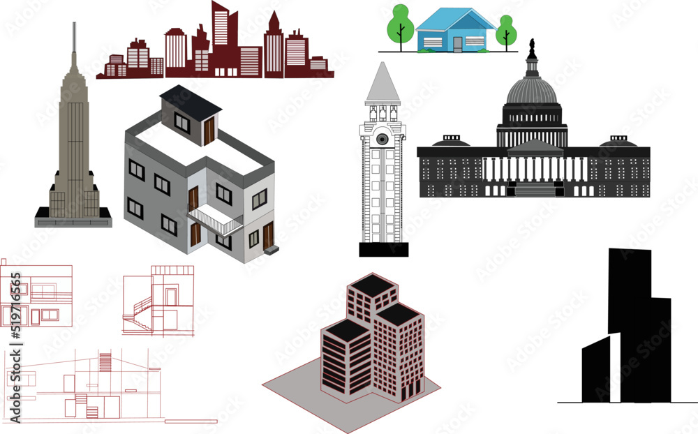 set of buildings and landmarks
