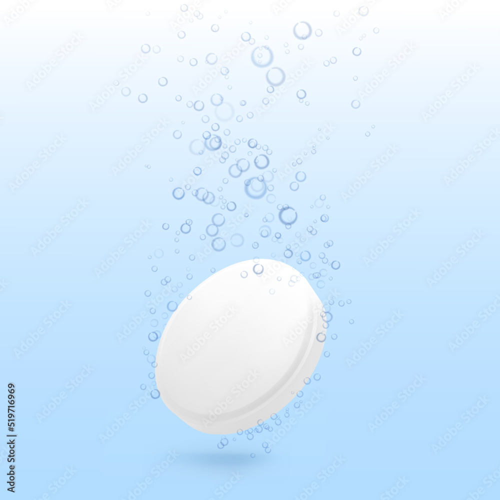 Round bevelled edge tablet in water with bubbles. Vector illustration. Great for presentation your product. EPS10. Round bevelled edge tablet in water with bubbles. Vector illustration. Great for presentation your product. EPS10.