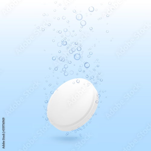 Round bevelled edge tablet in water with bubbles. Vector illustration. Great for presentation your product. EPS10.