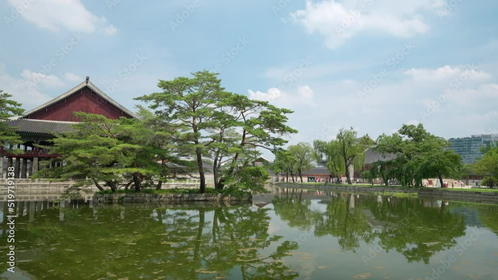 Gyeonghoeru Pavilion and pond lake at Gyeongbokgung Palace on cloudy day, beautiful Park Gyeonghoeru Pavilion and pond lake at Gyeongbokgung Palace on cloudy day, beautiful Park