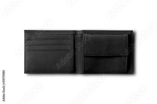 Blank black open wallet to put a card mockup on a white background, isolated.3d rendering.