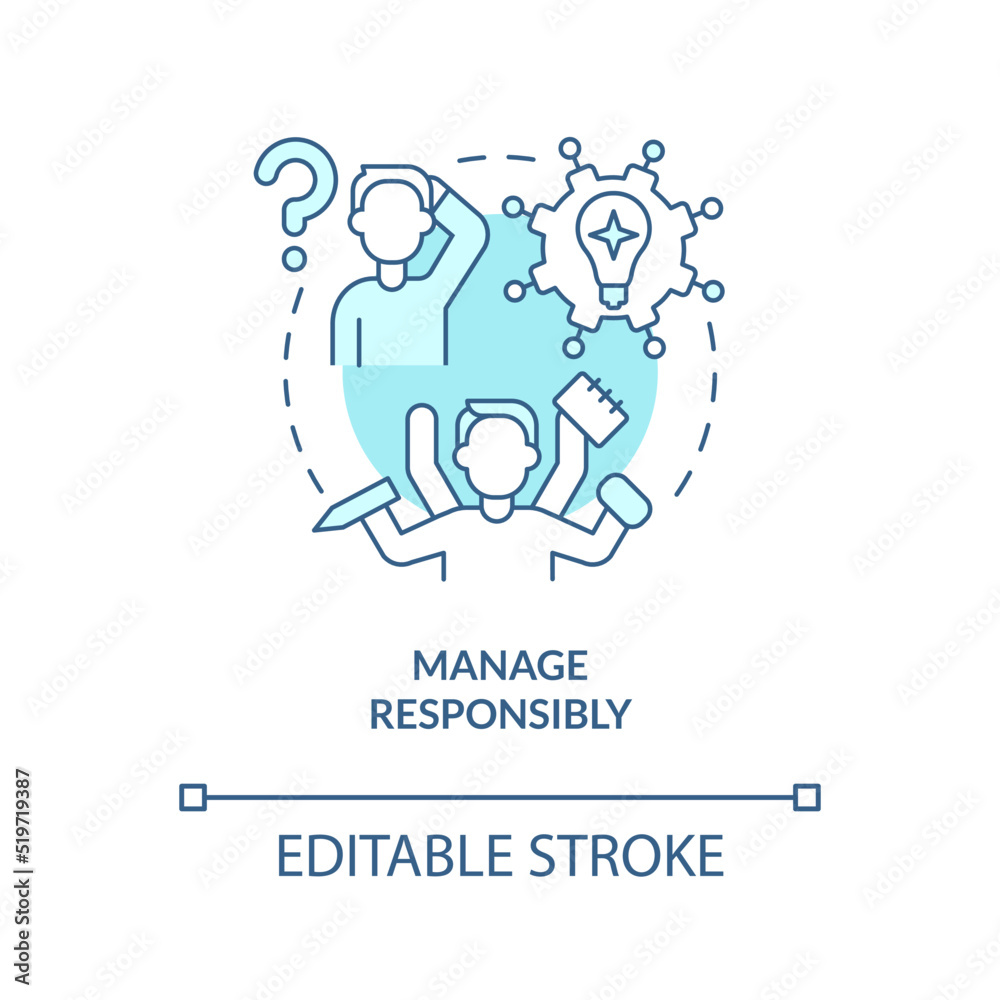 Manage responsibly turquoise concept icon. Addressing covid impact on logistics abstract idea thin line illustration. Isolated outline drawing. Editable stroke. Arial, Myriad Pro-Bold fonts used