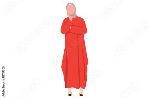 Business flat drawing Arab businesswoman feels toothache. Bad tooth, dental abscess. Young lady holding cheek with hand, suffering from tooth ache. Illness on teeth. Cartoon design vector illustration