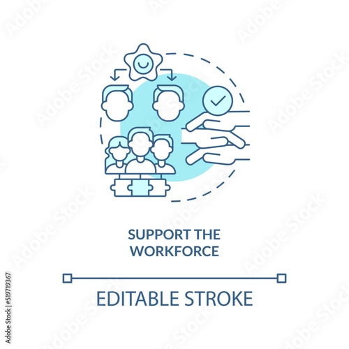 Support workforce turquoise concept icon. Addressing covid impact on logistics abstract idea thin line illustration. Isolated outline drawing. Editable stroke. Arial, Myriad Pro-Bold fonts used