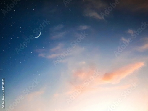 Magical Sunset with moon and stars.