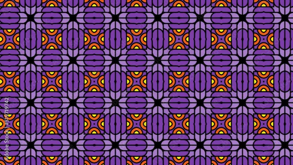 Abstract purple illustration with a seamless geometric floral tile pattern slide. Panning Abstract purple illustration with a seamless geometric floral tile pattern slide. Panning