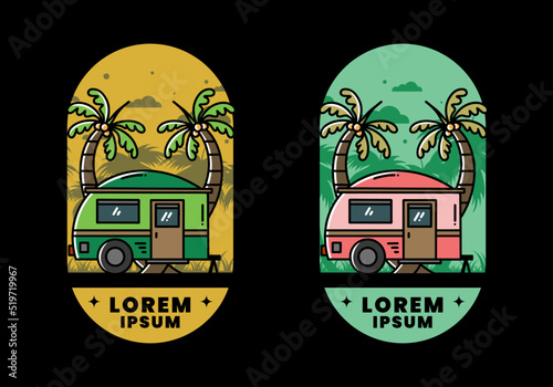Teardrop camper and coconut tree illustration design