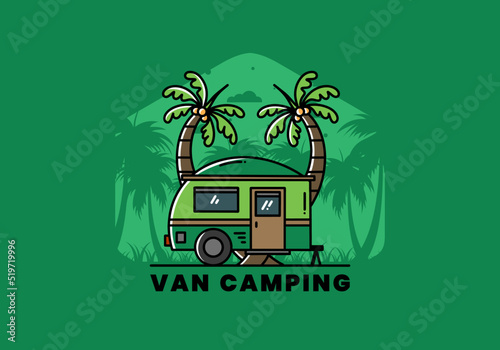 Teardrop camper and coconut tree illustration design