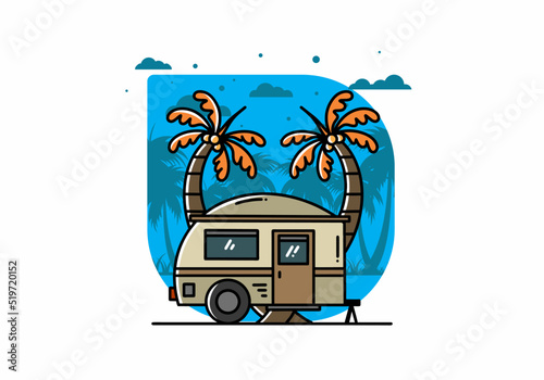 Teardrop camper and coconut tree illustration design