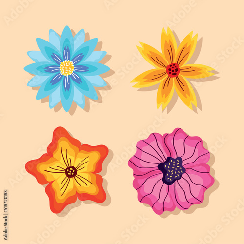 four flowers garden icons