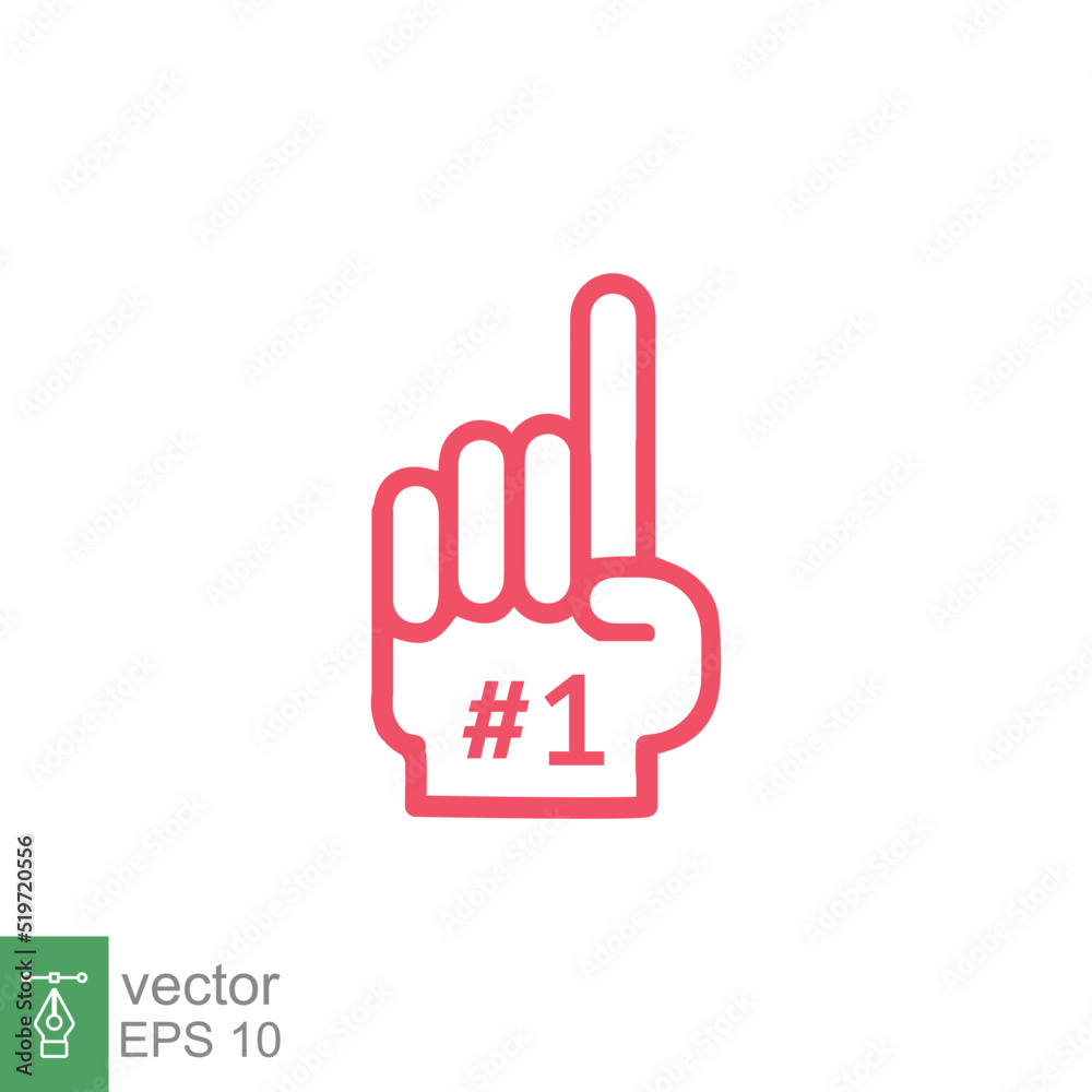 Number 1 foam glove icon. Simple outline style. Fan logo hand with finger up. Thin line vector illustration isolated on white background. EPS 10. Number 1 foam glove icon. Simple outline style. Fan logo hand with finger up. Thin line vector illustration isolated on white background. EPS 10.