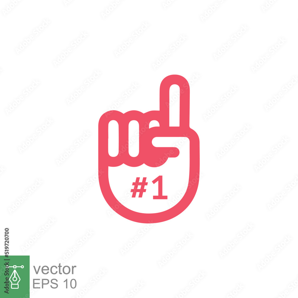 Fototapeta premium Number 1 foam glove icon. Simple outline style. Fan logo hand with finger up. Thin line vector illustration isolated on white background. EPS 10.