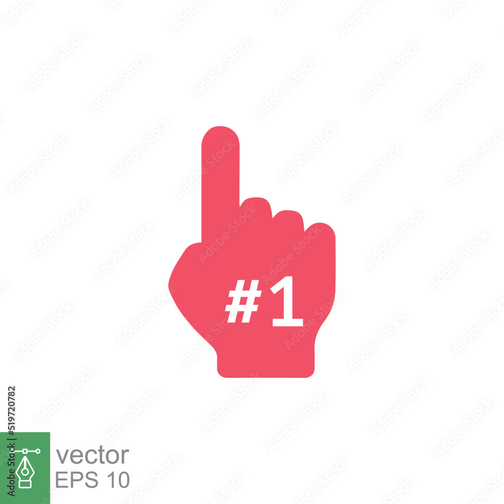 Number 1 foam glove icon. Simple solid style. Fan logo hand with finger up. glyph vector illustration isolated on white background. EPS 10. Number 1 foam glove icon. Simple solid style. Fan logo hand with finger up. glyph vector illustration isolated on white background. EPS 10.
