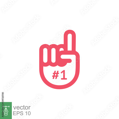 Number 1 foam glove icon. Simple outline style. Fan logo hand with finger up. Thin line vector illustration isolated on white background. EPS 10.