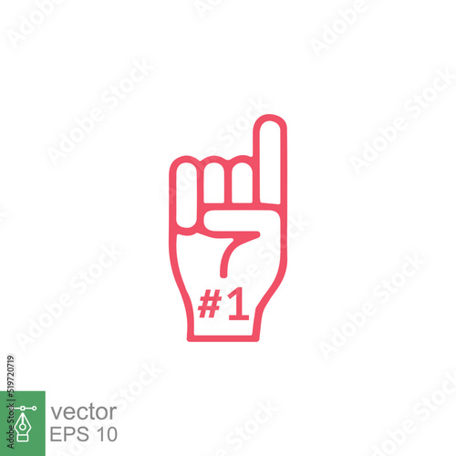Number 1 foam glove icon. Simple outline style. Fan logo hand with finger up. Thin line vector illustration isolated on white background. EPS 10.