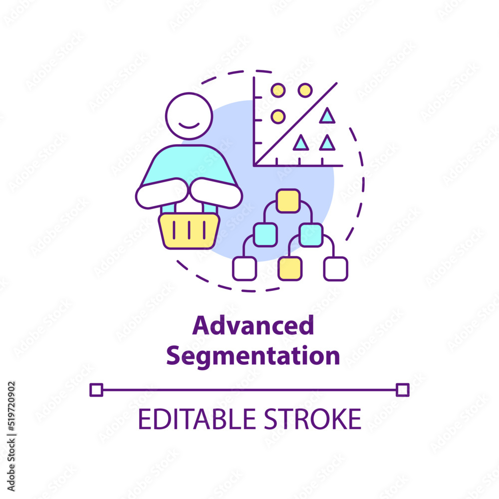 Advanced segmentation concept icon. Customer engagement platform feature abstract idea thin line illustration. Isolated outline drawing. Editable stroke. Arial, Myriad Pro-Bold fonts used Advanced segmentation concept icon. Customer engagement platform feature abstract idea thin line illustration. Isolated outline drawing. Editable stroke. Arial, Myriad Pro-Bold fonts used