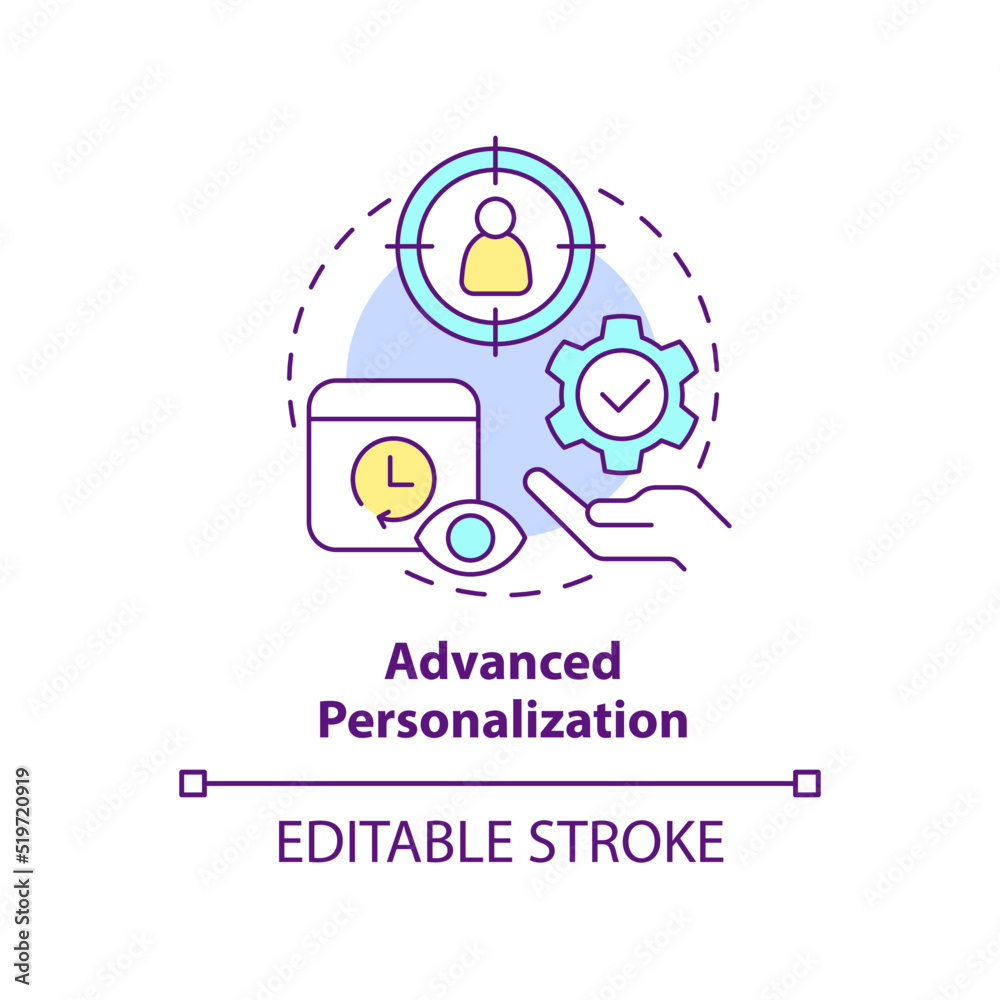 Advanced personalization concept icon. Customer engagement platform feature abstract idea thin line illustration. Isolated outline drawing. Editable stroke. Arial, Myriad Pro-Bold fonts used