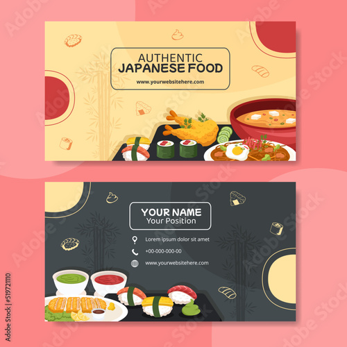 Japanese Food Card Horizontal Template Flat Cartoon Background Vector Illustration