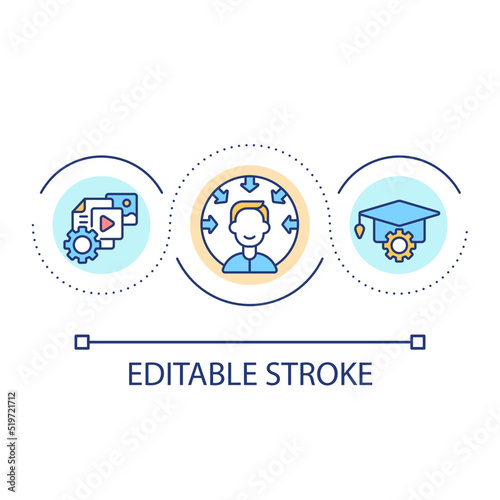 Student centric approach loop concept icon. Learner-centered education abstract idea thin line illustration. E learning process. Isolated outline drawing. Editable stroke. Arial font used