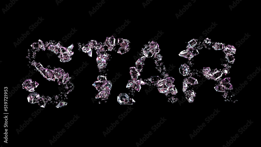 star - text made of lighting diamonds, on black, isolated - object 3D illustration
