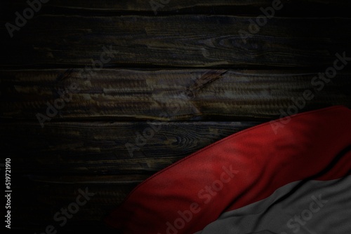 wonderful day of flag 3d illustration. - dark picture of Luxembourg flag with large folds on old wood with free space for content