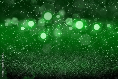 green cute shiny glitter lights defocused bokeh abstract background with sparks fly, celebratory mockup texture with blank space for your content